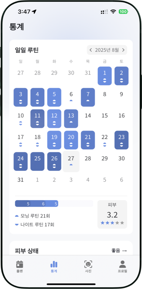 护肤日记应用界面截图 - 护肤记录页面