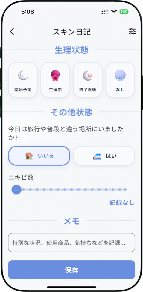 肌状態の周期的な変化を把握